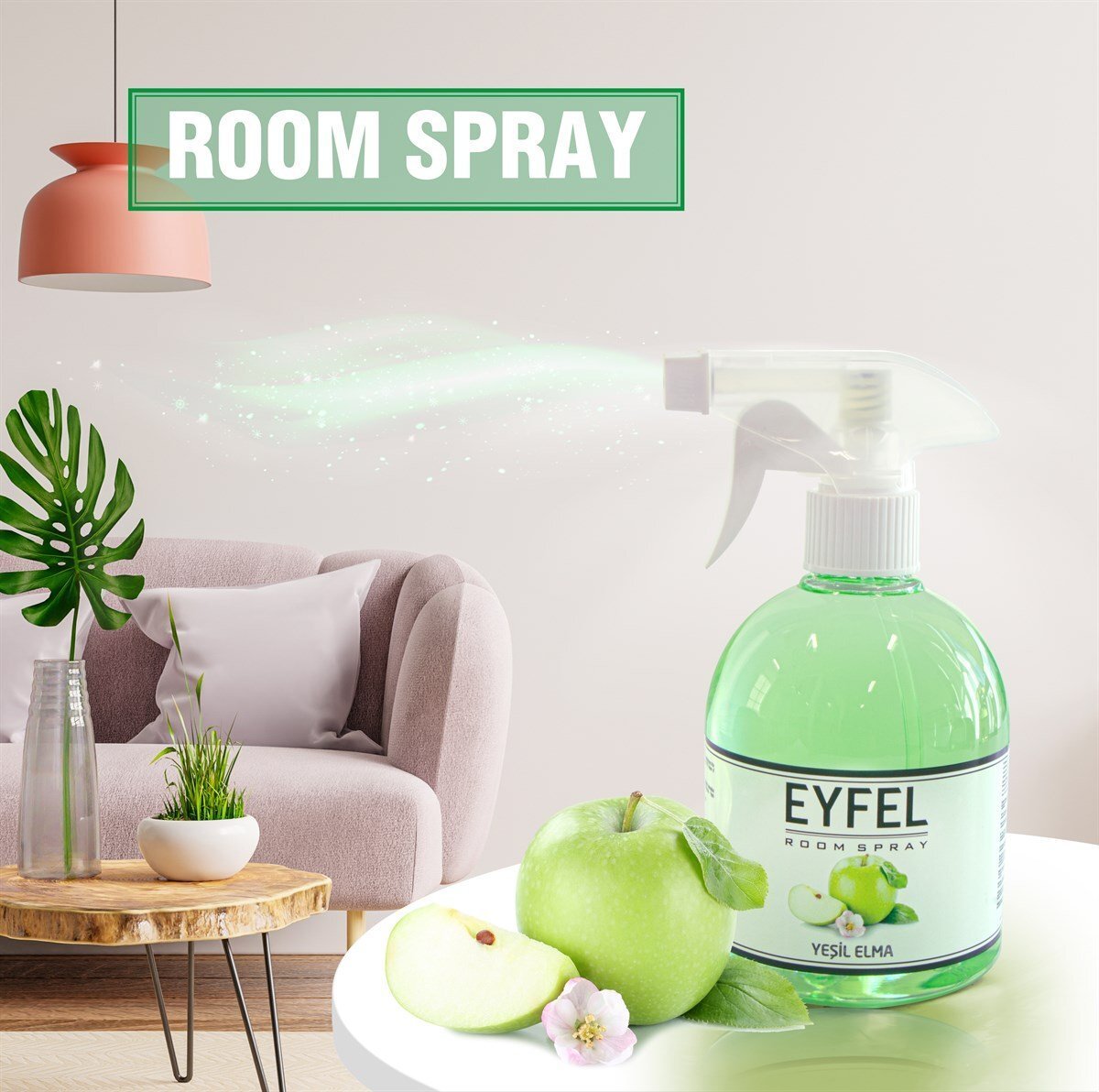  اسپری خوشبو کننده هوا ایفل اصل EYFEL مدل سیب سبز green apple حجم 500 میلی لیتر 