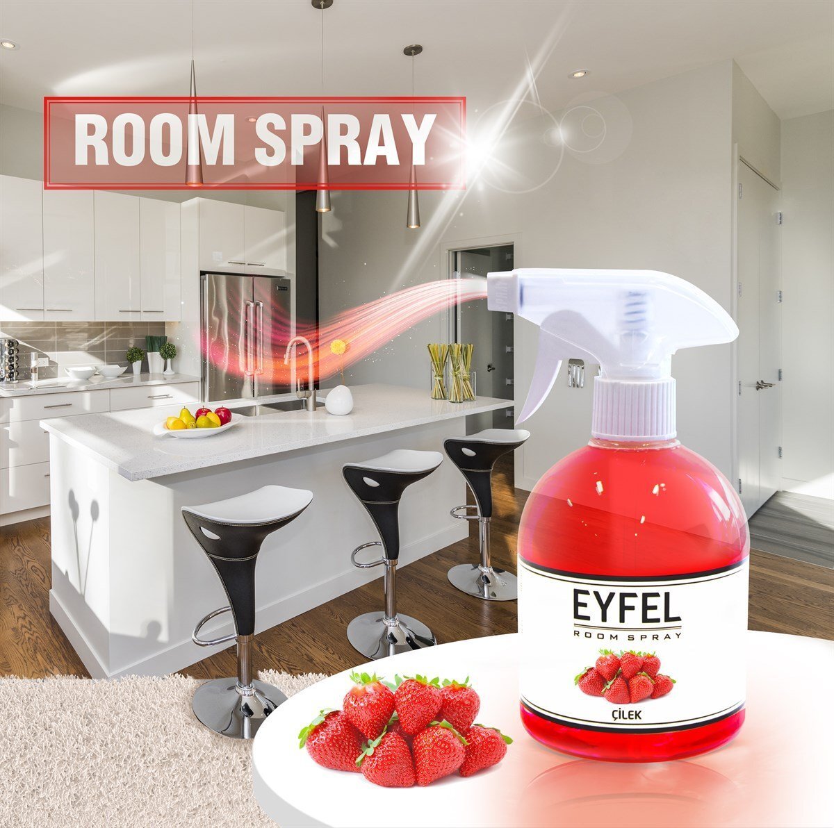  اسپری خوشبو کننده هوا ایفل اصل EYFEL مدل توت فرنگی strawberry حجم 500 میلی لیتر 