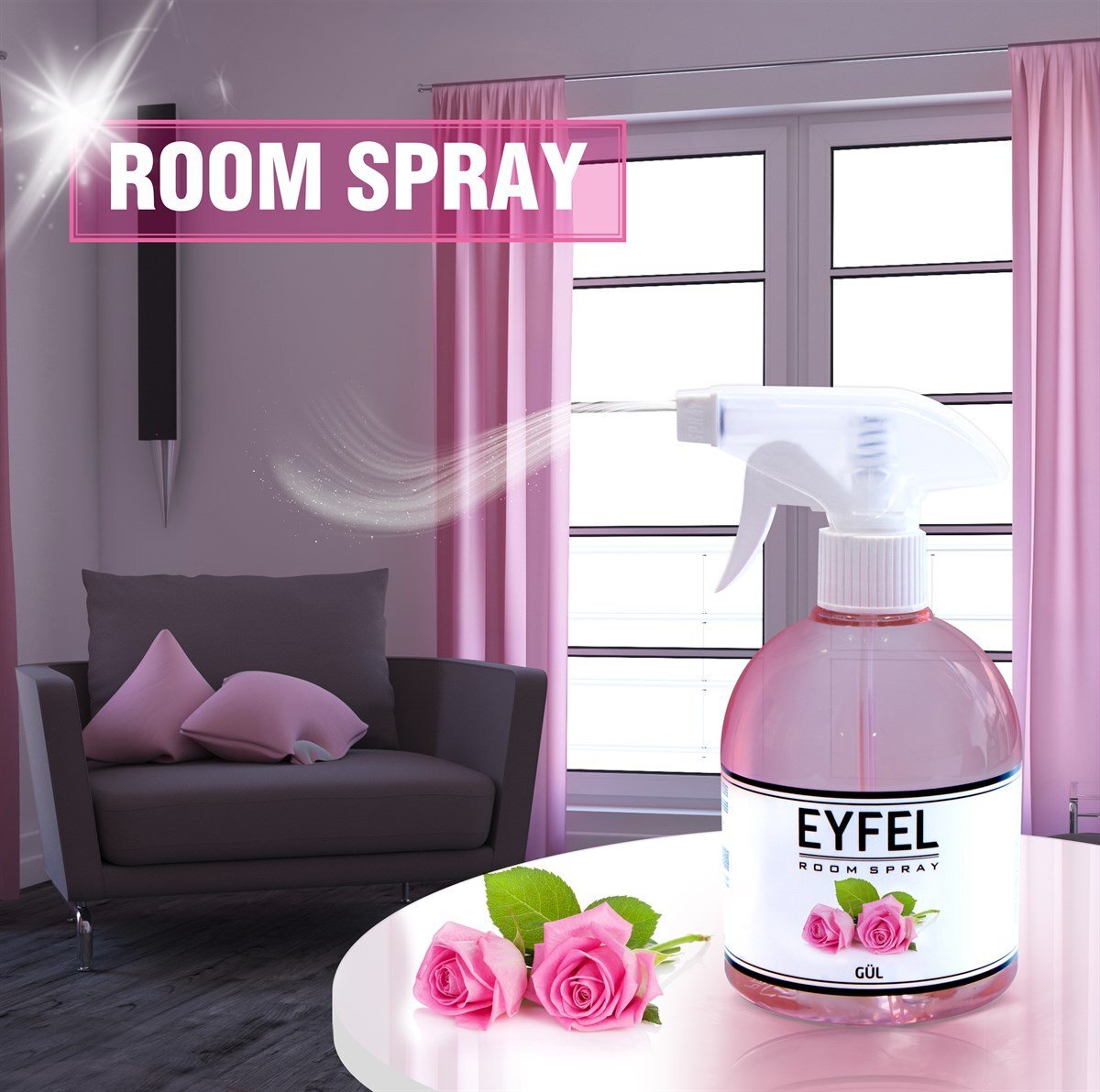  اسپری خوشبو کننده هوا ایفل اصل EYFEL مدل گل رز rose حجم 500 میلی لیتر 